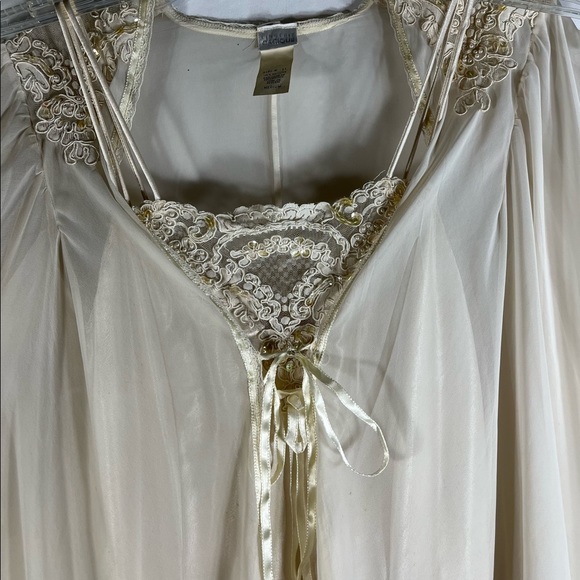 Vintage Cacique 2 Piece Lingerie Pinoir Set Nylon & Satin Bridal Set Beaded Lace - Picture 2 of 12